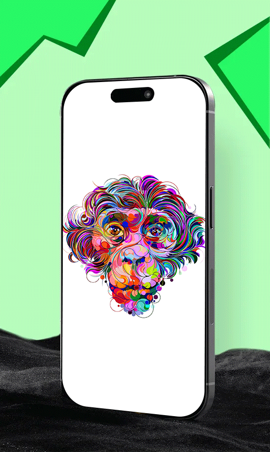 A vibrant, abstract monkey illustration displayed on a smartphone, created by a custom illustration design company.